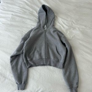 Aritzia TNA Cozy Fleece Boyfriend Boxy Zip-Up Hoodie in Heather Dover Grey XXS